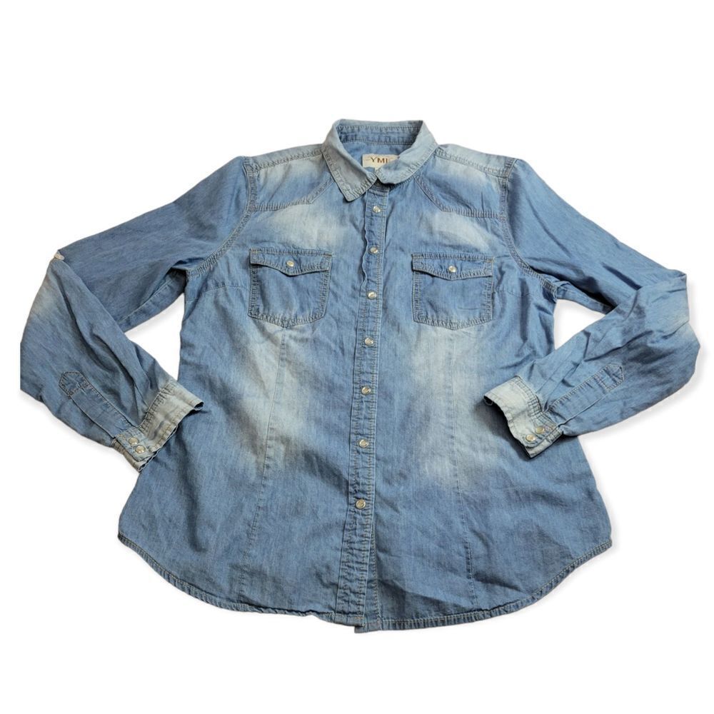 YMI denim button-down with pearl snaps western shirt L